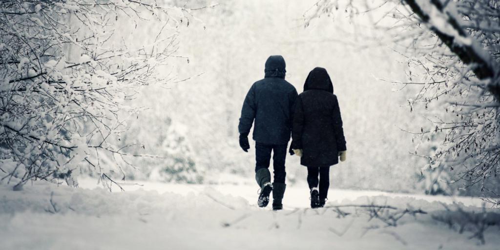 Пара идет по снегу